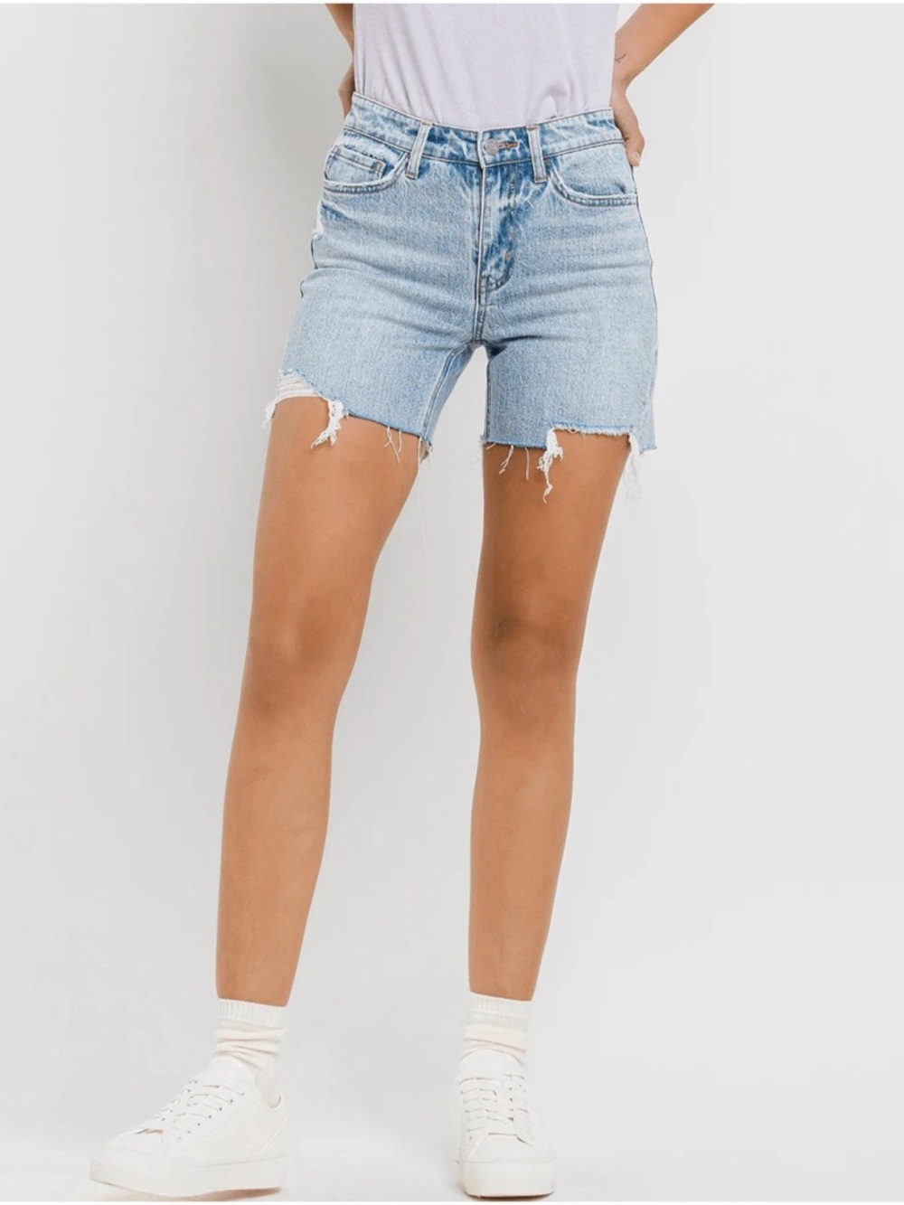 Vervet Midi Denim Shorts Loretta Light Wash Size XS Distressed Boho Festival